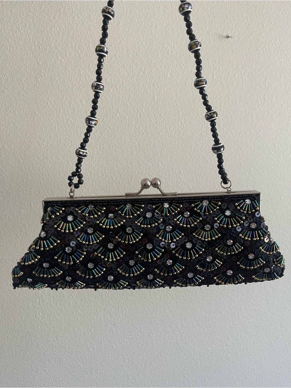 Cato Black Beaded Evening Clutch with Iridescent Accents